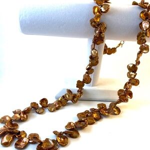 Keshi Bronze Copper Cultured Freshwater Pearl Necklace 34”